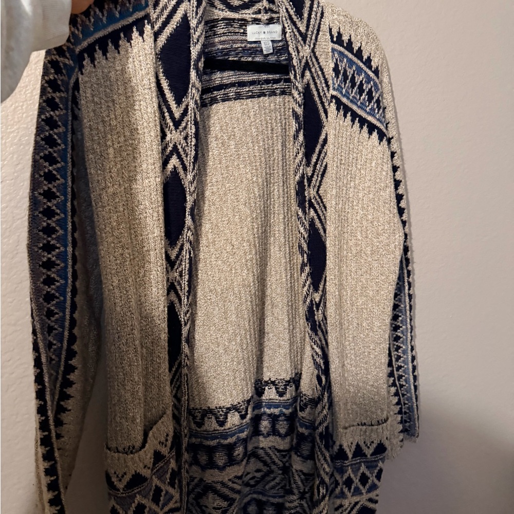 Lucky Brand Women’s Navy and Cream Long Cardigan XS
